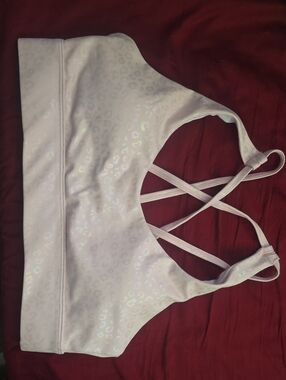 ZYIA White Iridescent Leopard Sports Bra with Crisscross Back
